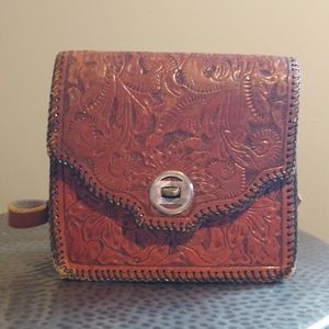Vintage Tooled Stiff Leather Handbag